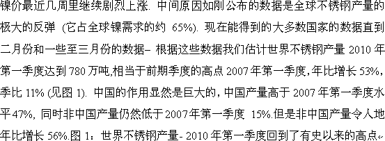 数则消息推动下，镍价触及三个月以来高点