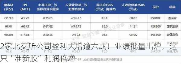 2家北交所公司盈利大增逾六成！业绩批量出炉，这只“准新股”利润倍增