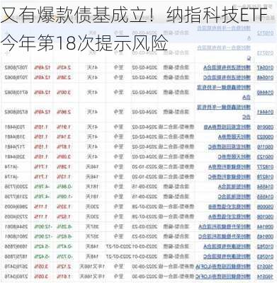 又有爆款债基成立！纳指科技ETF今年第18次提示风险