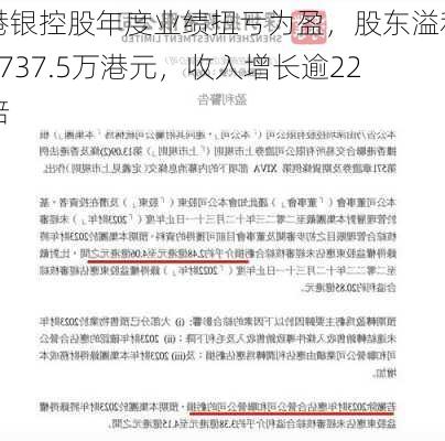 港银控股年度业绩扭亏为盈，股东溢利1737.5万港元，收入增长逾22倍