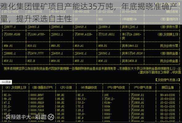 雅化集团锂矿项目产能达35万吨，年底揭晓准确产量，提升采选自主性