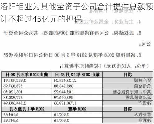 洛阳钼业为其他全资子公司合计提供总额预计不超过45亿元的担保