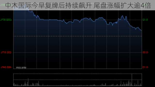 中木国际今早复牌后持续飙升 尾盘涨幅扩大逾4倍