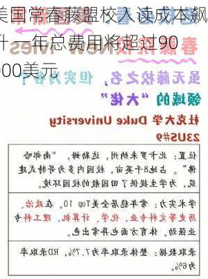 美国常春藤盟校入读成本飙升 一年总费用将超过90000美元