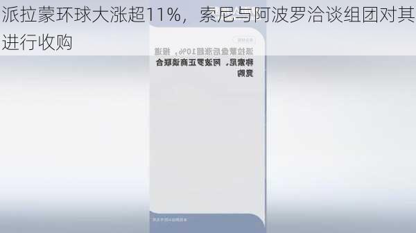 派拉蒙环球大涨超11%，索尼与阿波罗洽谈组团对其进行收购