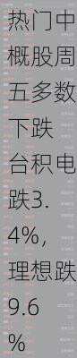 热门中概股周五多数下跌 台积电跌3.4%，理想跌9.6%