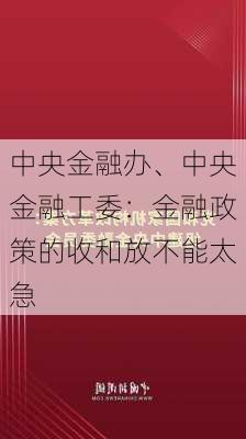 中央金融办、中央金融工委：金融政策的收和放不能太急