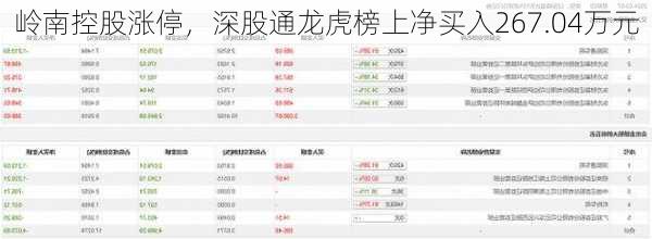 岭南控股涨停，深股通龙虎榜上净买入267.04万元