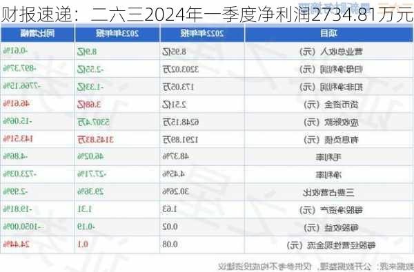 财报速递：二六三2024年一季度净利润2734.81万元