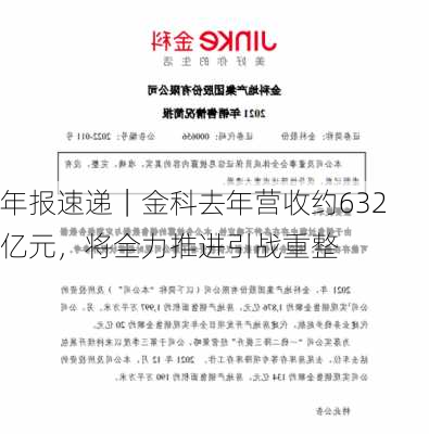 年报速递｜金科去年营收约632亿元，将全力推进引战重整