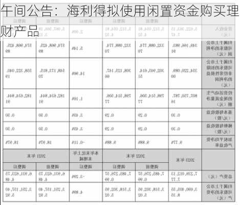 午间公告：海利得拟使用闲置资金购买理财产品