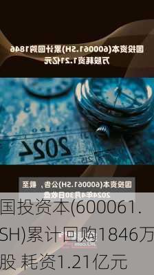 国投资本(600061.SH)累计回购1846万股 耗资1.21亿元