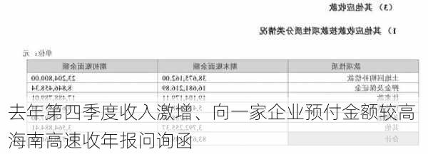 去年第四季度收入激增、向一家企业预付金额较高 海南高速收年报问询函