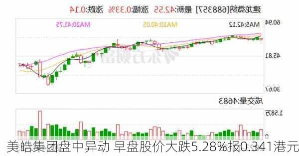 美皓集团盘中异动 早盘股价大跌5.28%报0.341港元