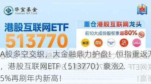 A股多空交织，大金融鼎力护盘！恒指重返万九，港股互联网ETF（513770）豪涨2.5%再刷年内新高！