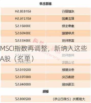 MSCI指数再调整，新纳入这些A股（名单）