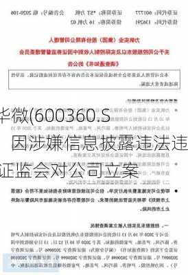 ST华微(600360.SH)：因涉嫌信息披露违法违规 证监会对公司立案