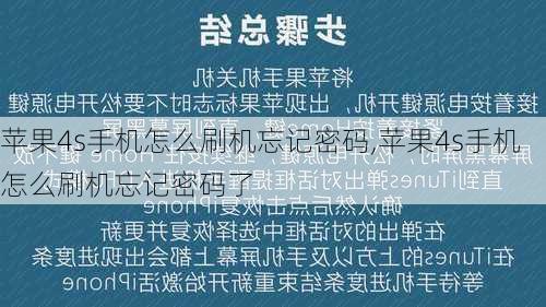 苹果4s手机怎么刷机忘记密码,苹果4s手机怎么刷机忘记密码了