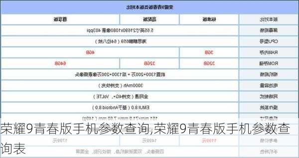 荣耀9青春版手机参数查询,荣耀9青春版手机参数查询表