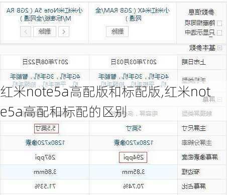 红米note5a高配版和标配版,红米note5a高配和标配的区别