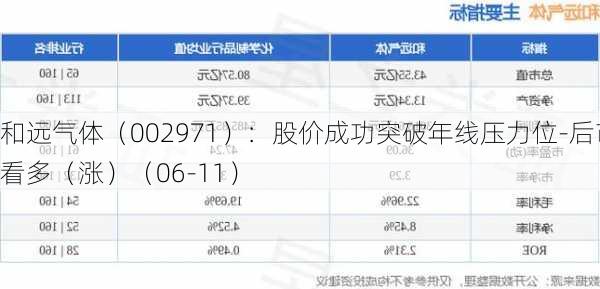 和远气体（002971）：股价成功突破年线压力位-后市看多（涨）（06-11）