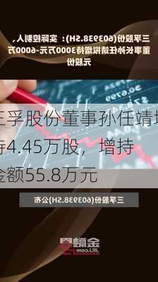 三孚股份董事孙任靖增持4.45万股，增持金额55.8万元