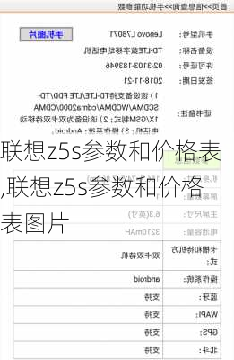 联想z5s参数和价格表,联想z5s参数和价格表图片