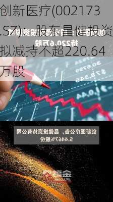 创新医疗(002173.SZ)：股东昌健投资拟减持不超220.64万股