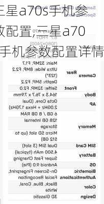 三星a70s手机参数配置,三星a70s手机参数配置详情