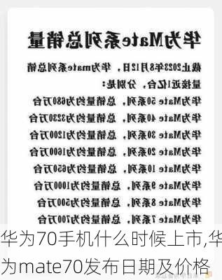 华为70手机什么时候上市,华为mate70发布日期及价格