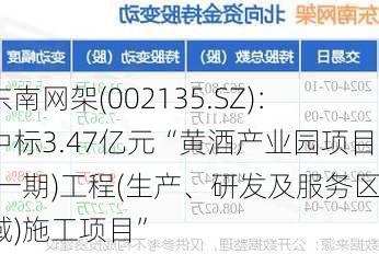 东南网架(002135.SZ)：中标3.47亿元“黄酒产业园项目(一期)工程(生产、研发及服务区域)施工项目”