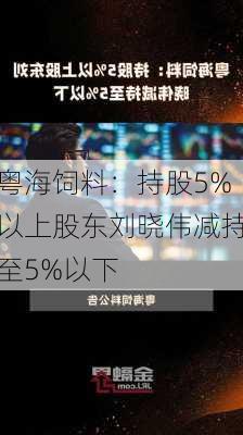 粤海饲料：持股5%以上股东刘晓伟减持至5%以下