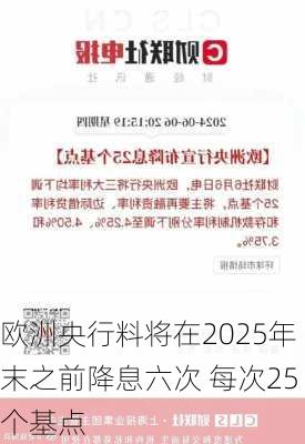 欧洲央行料将在2025年末之前降息六次 每次25个基点