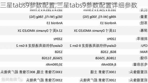 三星tabs9参数配置,三星tabs9参数配置详细参数