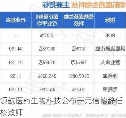 领航医药生物科技公布开元信德辞任核数师