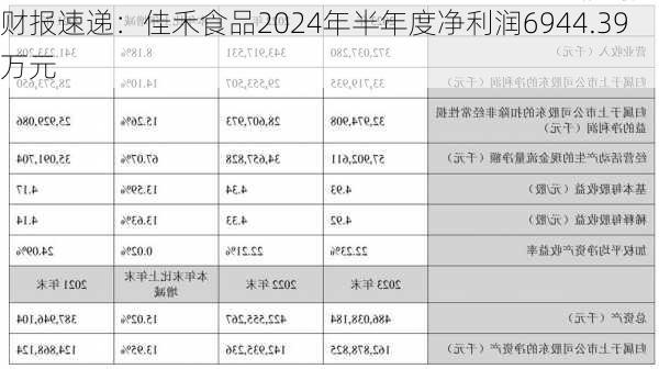 财报速递：佳禾食品2024年半年度净利润6944.39万元