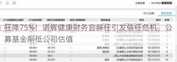 狂降75%！诺辉健康财务官辞任引发信任危机，公募基金削低公司估值