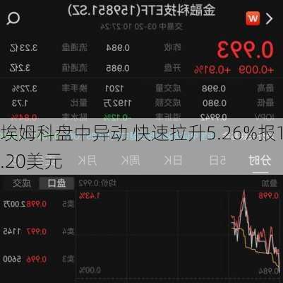 埃姆科盘中异动 快速拉升5.26%报1.20美元