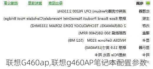 联想G460ap,联想g460AP笔记本配置参数