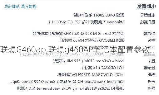 联想G460ap,联想g460AP笔记本配置参数