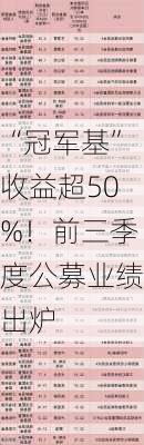 “冠军基”收益超50%！前三季度公募业绩出炉