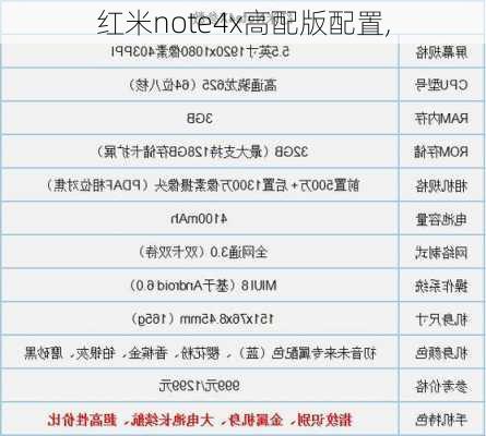 红米note4x高配版配置,