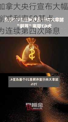 加拿大央行宣布大幅削减利率50基点 为连续第四次降息