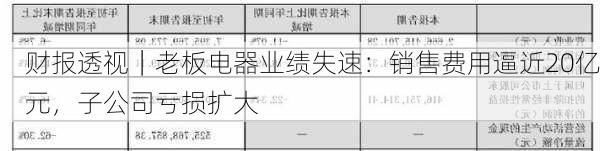 财报透视｜老板电器业绩失速：销售费用逼近20亿元，子公司亏损扩大