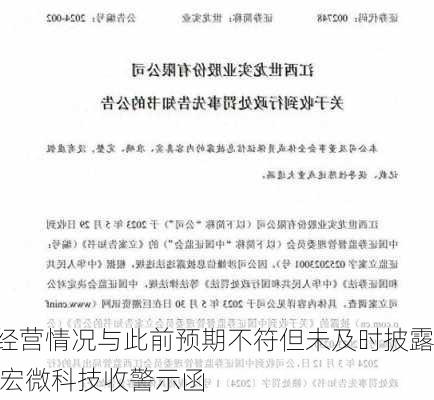 经营情况与此前预期不符但未及时披露 宏微科技收警示函