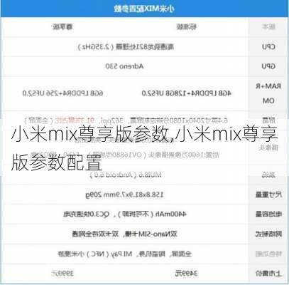 小米mix尊享版参数,小米mix尊享版参数配置