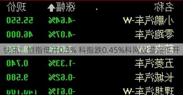 快讯：恒指低开0.3% 科指跌0.45%科网股普遍低开