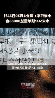 早报：曝苹果已订购M5芯片 小米SU7月交付破2万辆