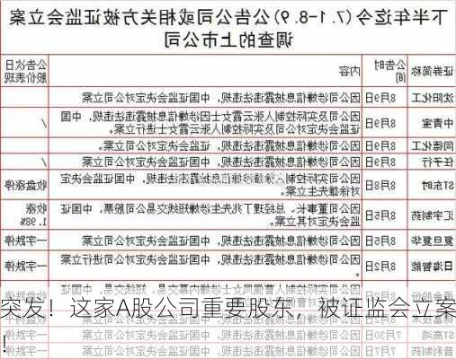 突发！这家A股公司重要股东，被证监会立案！