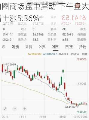 加图商场盘中异动 下午盘大幅上涨5.36%